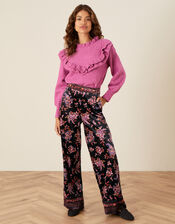 Paisley Print Velvet Trousers, Black (BLACK), large