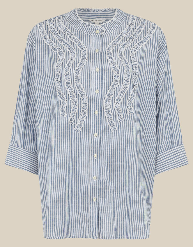Tanya Ruffle Stripe Shirt, Blue (BLUE), large