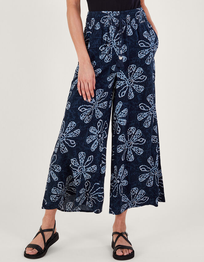 Batik Print Floral Trousers in LENZING™ ECOVERO™, Blue (NAVY), large