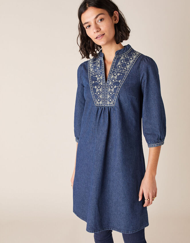 Embroidered Denim Dress, Blue (INDIGO), large