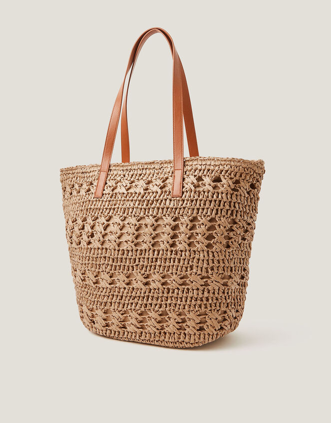 Amber Raffia Crochet Tote Bag, , large