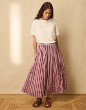 East Vika Hand-Woodblock Stripe Maxi Skirt, Red (BERRY), large