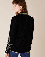 Velvet Military Jacket, Black (BLACK), large