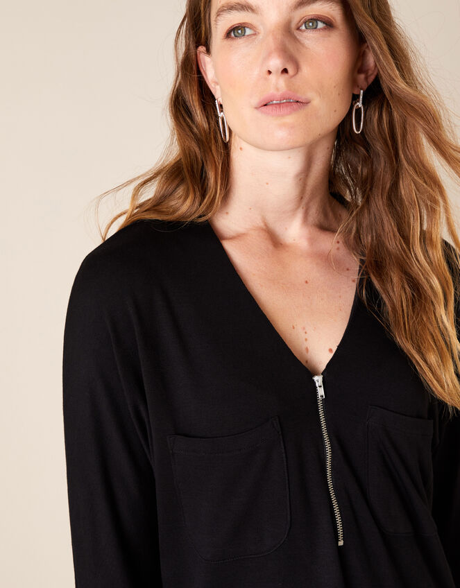Zip Detail Jersey Shirt, Black (BLACK), large