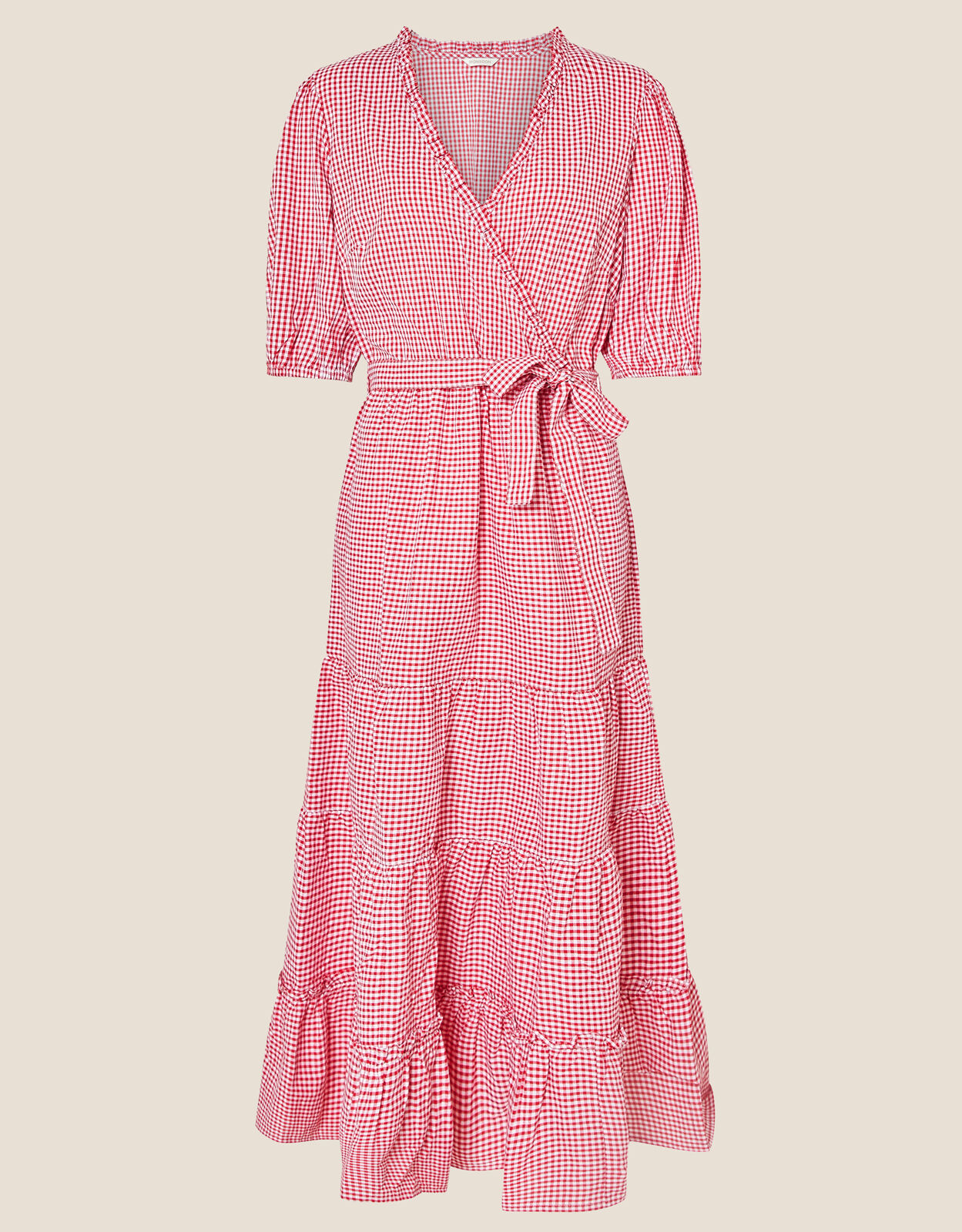 Red gingham wrap dress hotsell