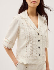 Irina Lace Trim Shirt, White (WHITE), large