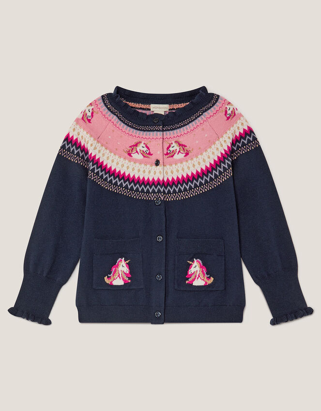 Unicorn Fair Isle Cardigan, Blue (NAVY), large