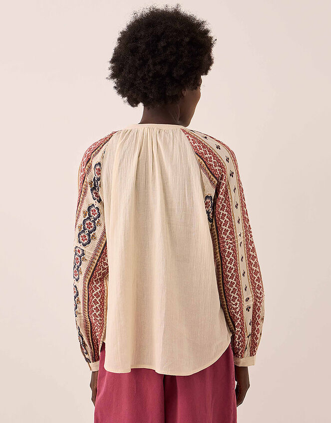 East Gabriette Geometric Print Embroidered Top, Ivory (IVORY), large