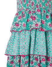 Daisy Print Tiered Dress, Green (GREEN), large