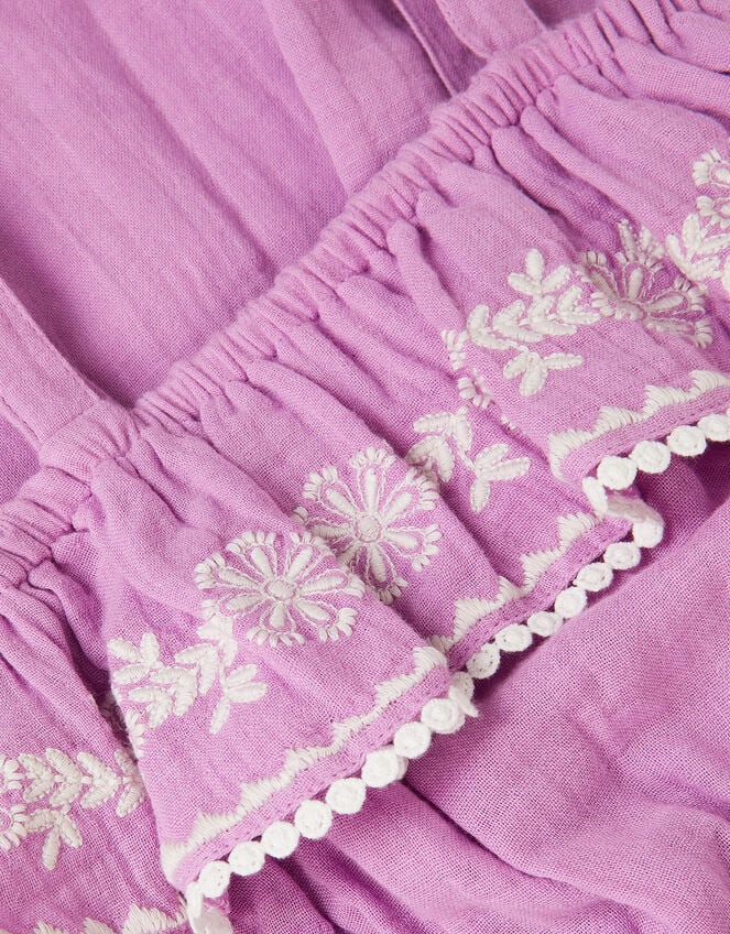 Embroidered Ruffle Tassel Romper, Purple (LILAC), large