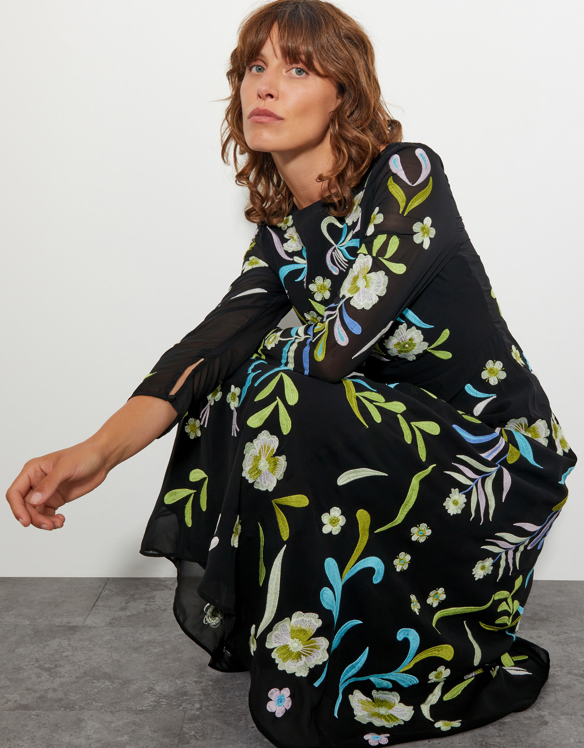 Monsoon black floral dress top