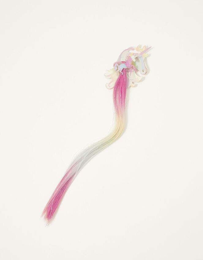 Stripe Unicorn Faux Hair Ponytail Band, , large