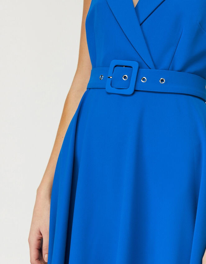 Isla Structured Midi Dress with Belt, Blue (BLUE), large