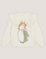 Embellished Penguin Knit Jumper, Ivory (IVORY), large