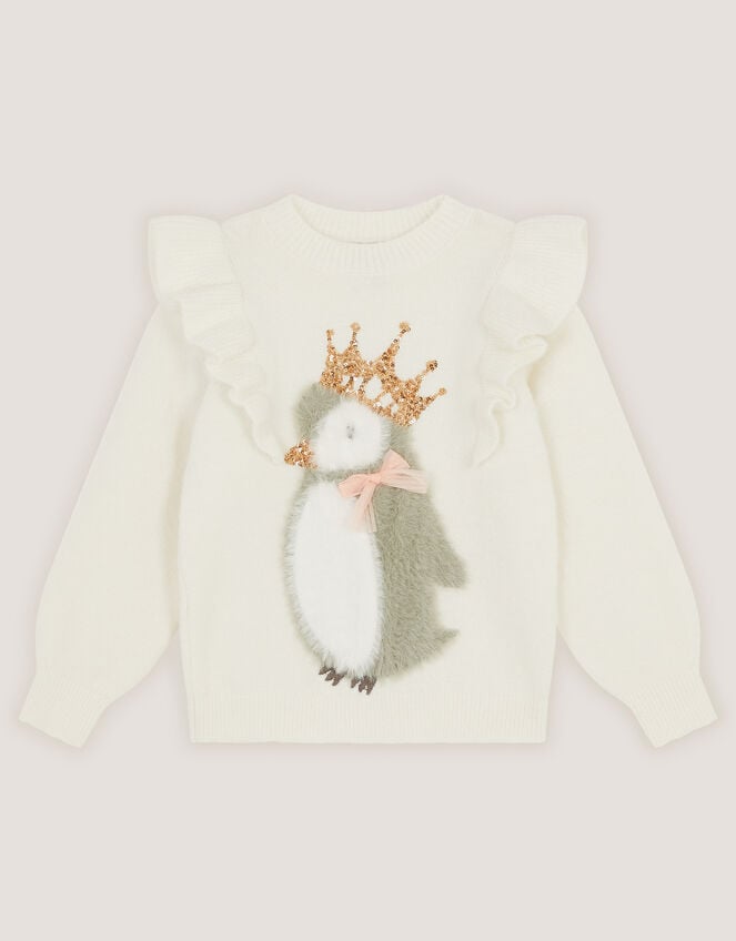 Embellished Penguin Knit Jumper, Ivory (IVORY), large