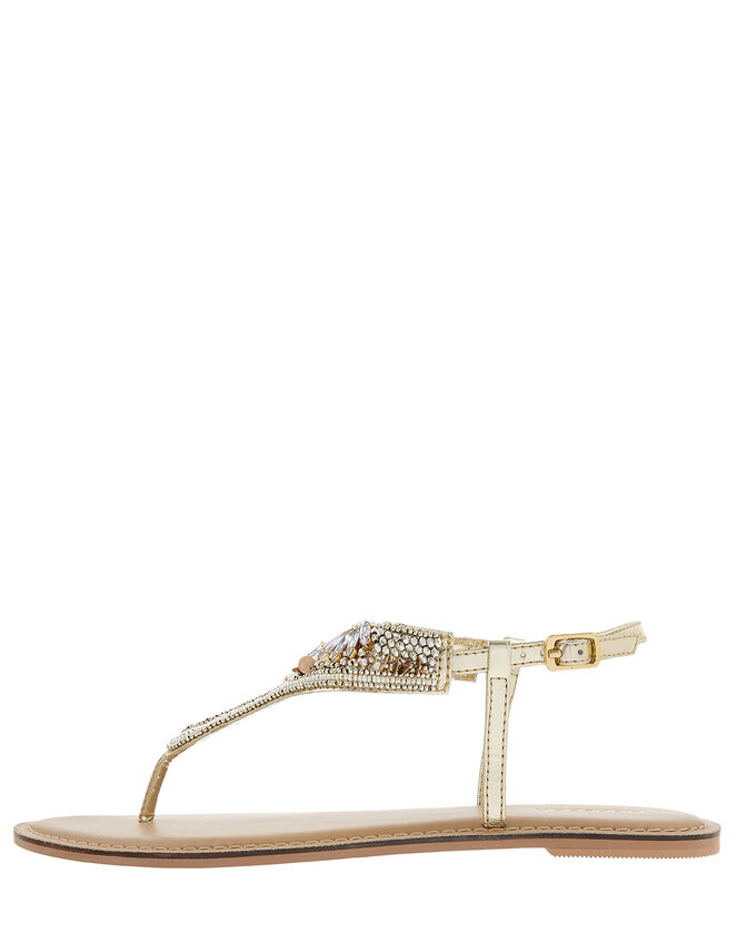 Rita Gem-Embellished Toe-Post Sandals, Gold (GOLD), large