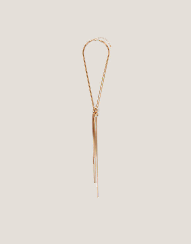 Mixed Metal Knot Tassel Necklace, , large