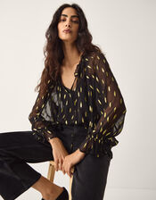 La Galeria Elefante Cowgirl Shimmer Blouse, Black (BLACK GOLD), large
