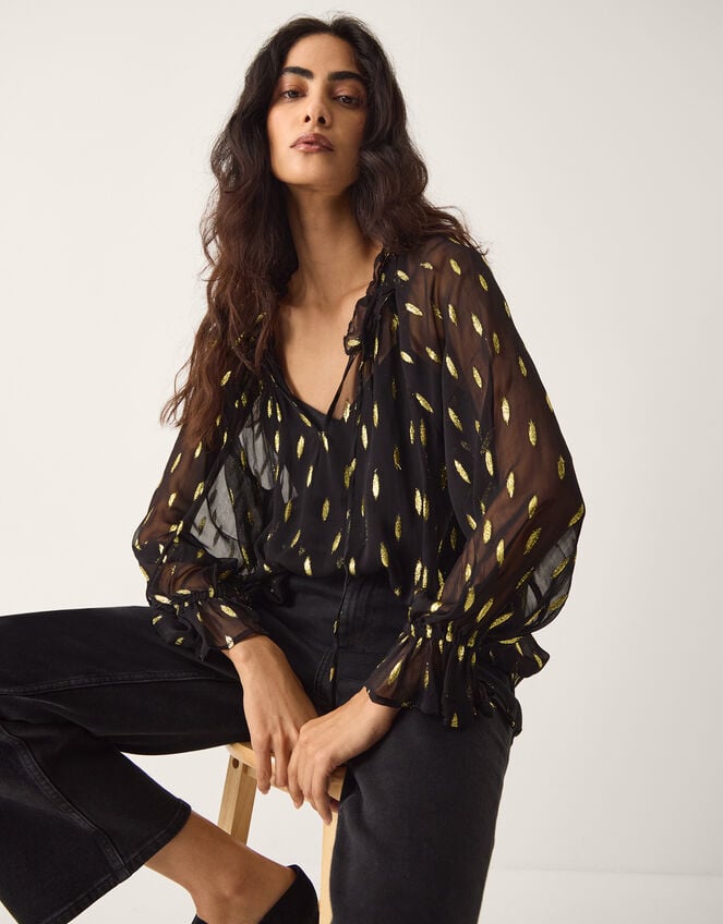 La Galeria Elefante Cowgirl Shimmer Blouse, Black (BLACK GOLD), large