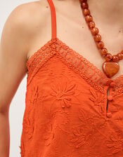 Rosie Embroidered Cami Top, Orange (ORANGE), large