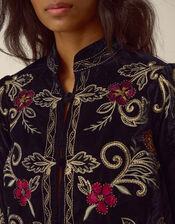 Frankie Floral Embroidered Velvet Jacket, Black (BLACK), large