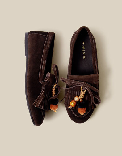 Tabitha Suede Moccasin Loafers, Brown (CHOCOLATE), large