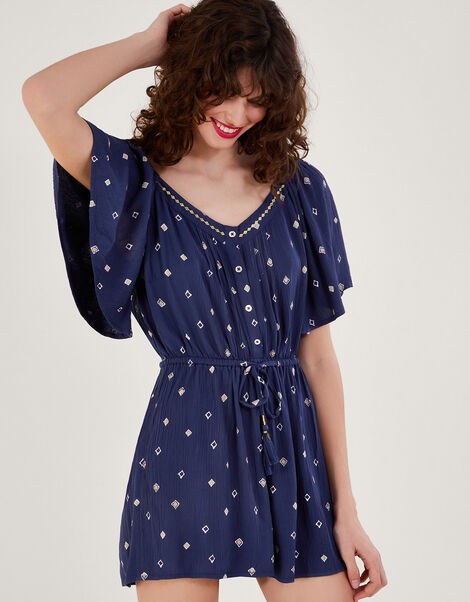 Motif Print Romper in LENZING™ ECOVERO™, Blue (NAVY), large