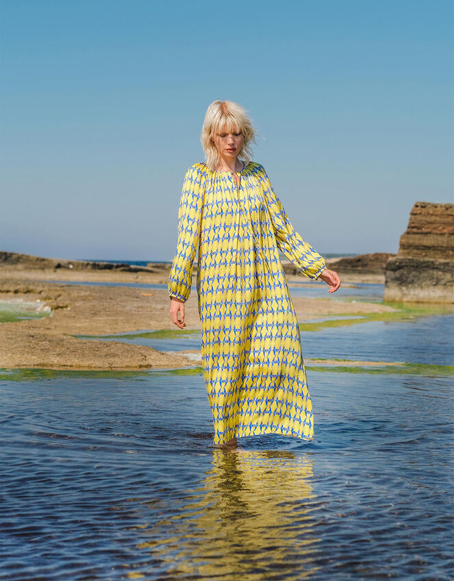 DEEBA Oozie Print Dress, Yellow (YELLOW), large