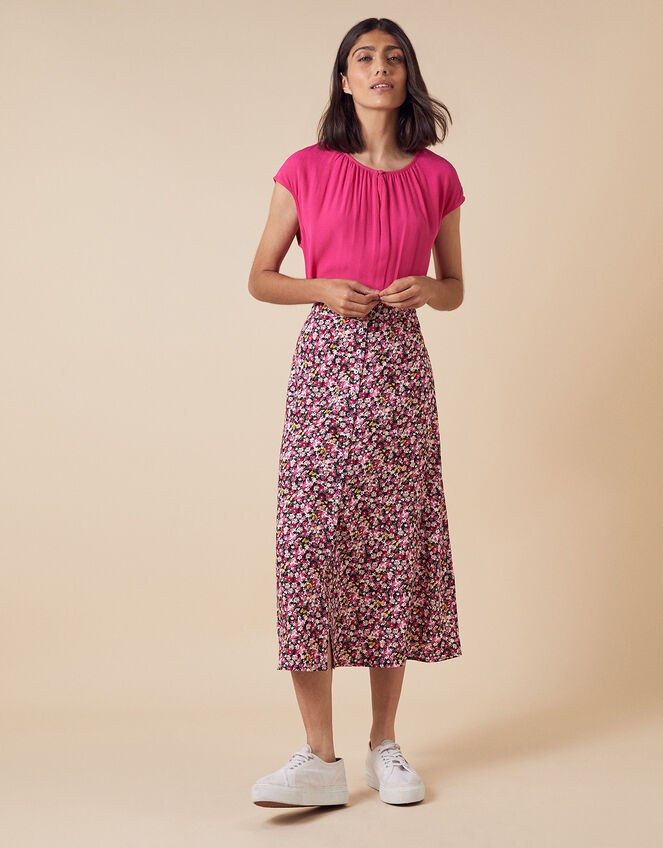 Ditsy Floral Midi Skirt in LENZING™ ECOVERO™, Pink (PINK), large