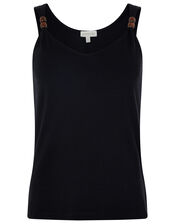 Bea Jersey Cami Top with Beaded Straps, Black (BLACK), large