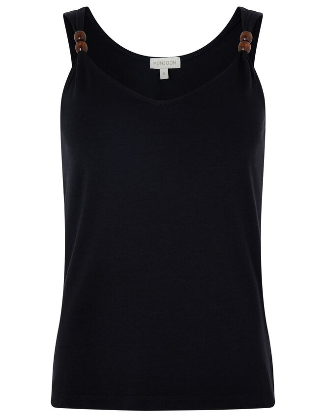 Bea Jersey Cami Top with Beaded Straps, Black (BLACK), large