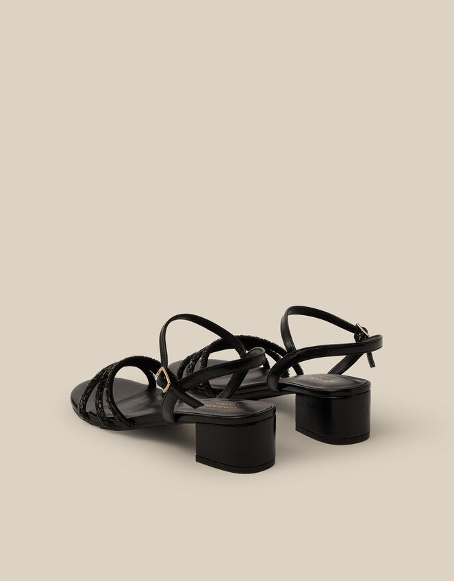 Open Toe Embellished Strap Heels, Black (BLACK), large