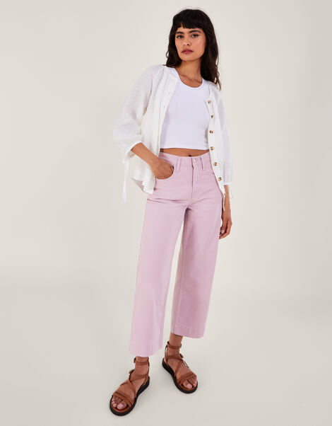 Wide Leg Crop Denim Trousers, Purple (LILAC), large