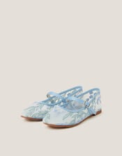 Floral Embroidered Mesh Ballet Flats, Blue (BLUE), large