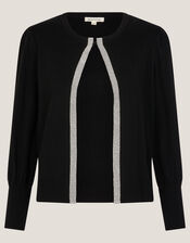 Eden Diamanté Trim Cardigan, Black (BLACK), large
