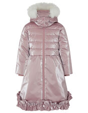 Metallic Frill Hem Padded Coat, Pink (PINK), large