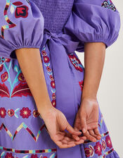 Serena Embroidered Knee-Length Dress , Purple (PURPLE), large