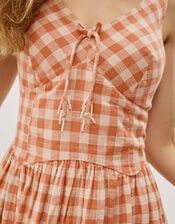 Hattie Sleeveless Gingham Midi Dress, Orange (CORAL), large