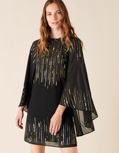 Courtney Embellished Cape Sleeve Dress, Black (BLACK), large