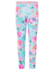 Floral Print Leggings, Blue (TURQUOISE), large