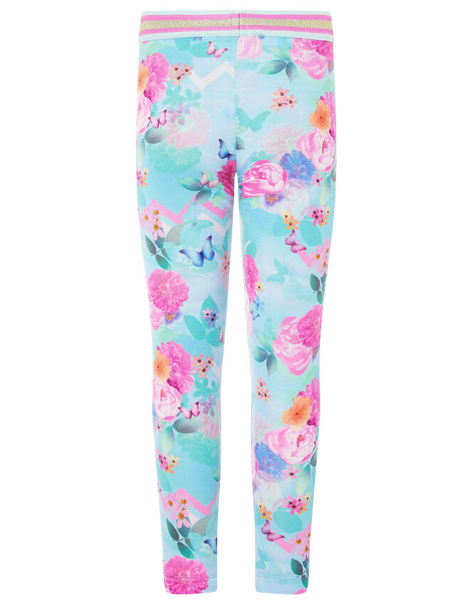 Floral Print Leggings, Blue (TURQUOISE), large