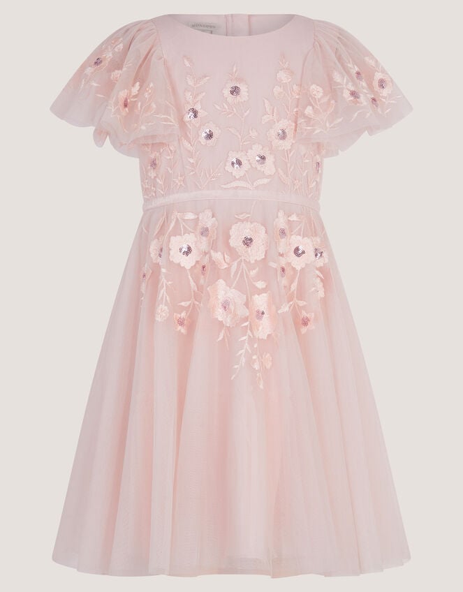 Oelene Floral Embroidered Skater Dress, Pink (PINK), large