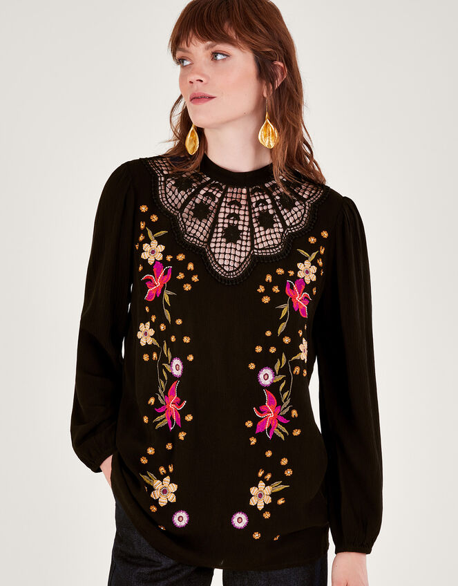 Cutwork Floral Embroidered Top Black, Tops & T-shirts