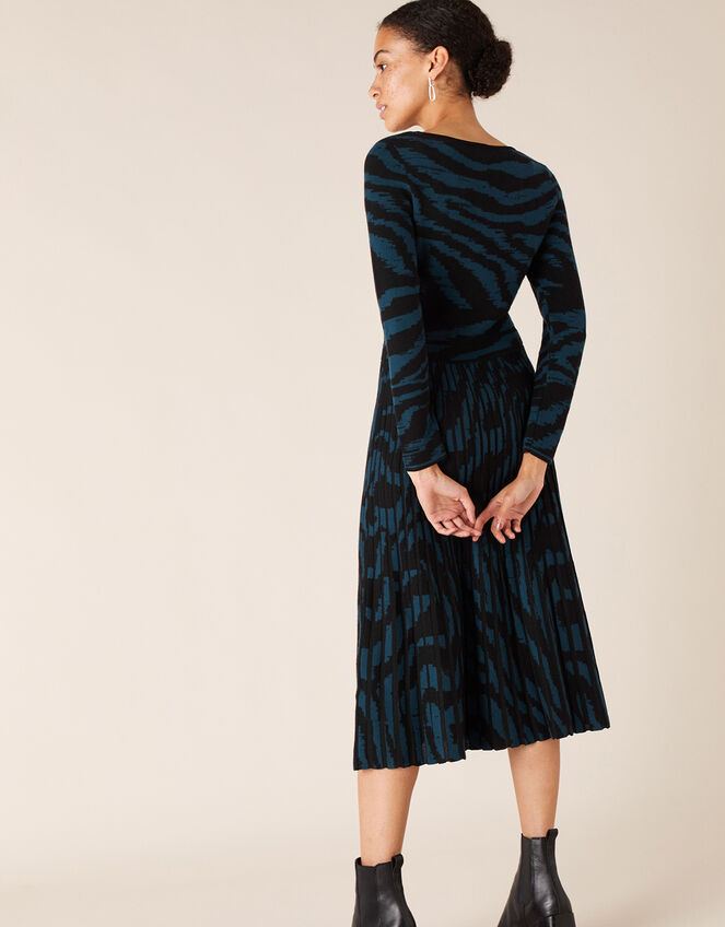 Zebra Jacquard Midi Dress, Teal (TEAL), large