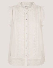 Trish Broderie Frill Sleeveless Top, Ivory (IVORY), large