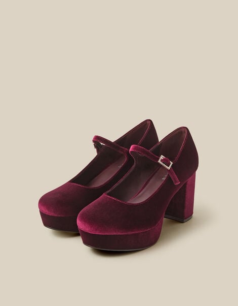 Polly Velvet Mary Jane Platform Heels, Red (BERRY), large