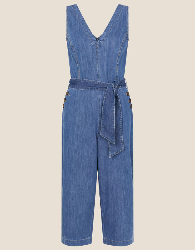 Cosmic Print Stretch Denim Jumpsuit Blue