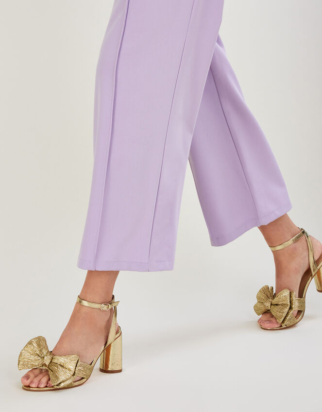 Metallic Bow Block Heel Sandals Gold, Occasion Shoes