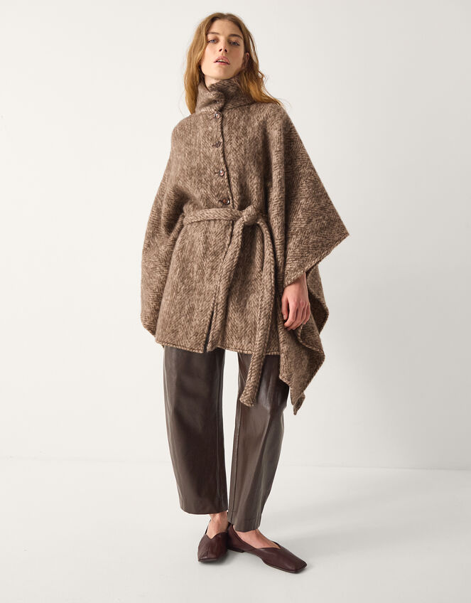 Cara Herringbone Knit Cape, , large