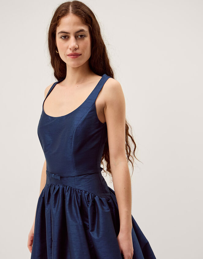 green emerald velvet dress Sleeveless Jacquard Fit And Flare Midi Dress In Blue Multi